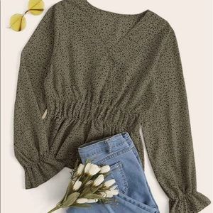 SHEIN Green and Black Blouse